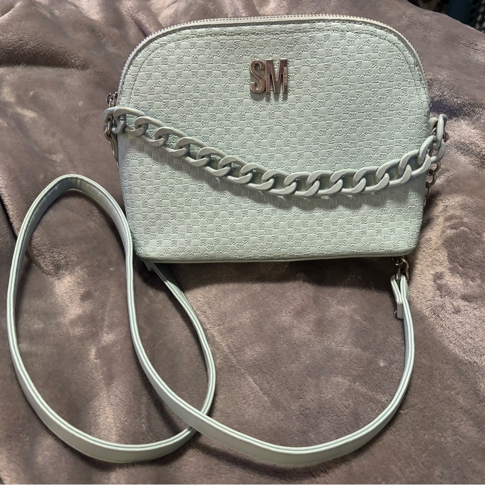 Steve Madden Mint Green Crossbody Purse Handbag With Chain & Silver Details